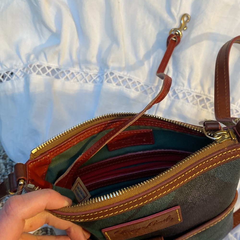 Dooney & Bourke Green Plaid Crossbody with Brown Leather Trim - Picture 10 of 12